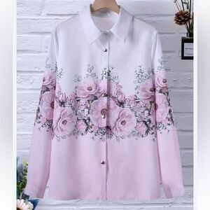 Women’s  Floral Button-Up Shirt Blouse Size XXL